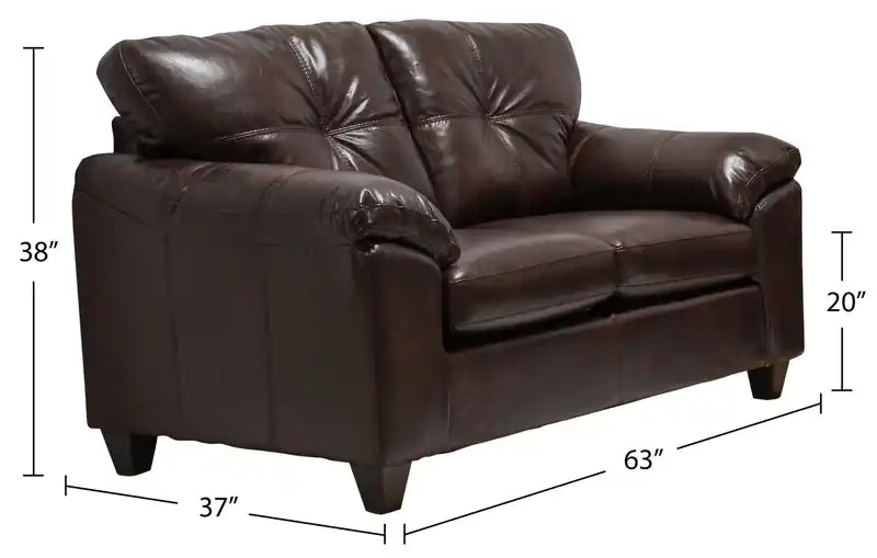 63 Leather-Look Fabric Loveseat with Removable Seat Cushions and Tufting