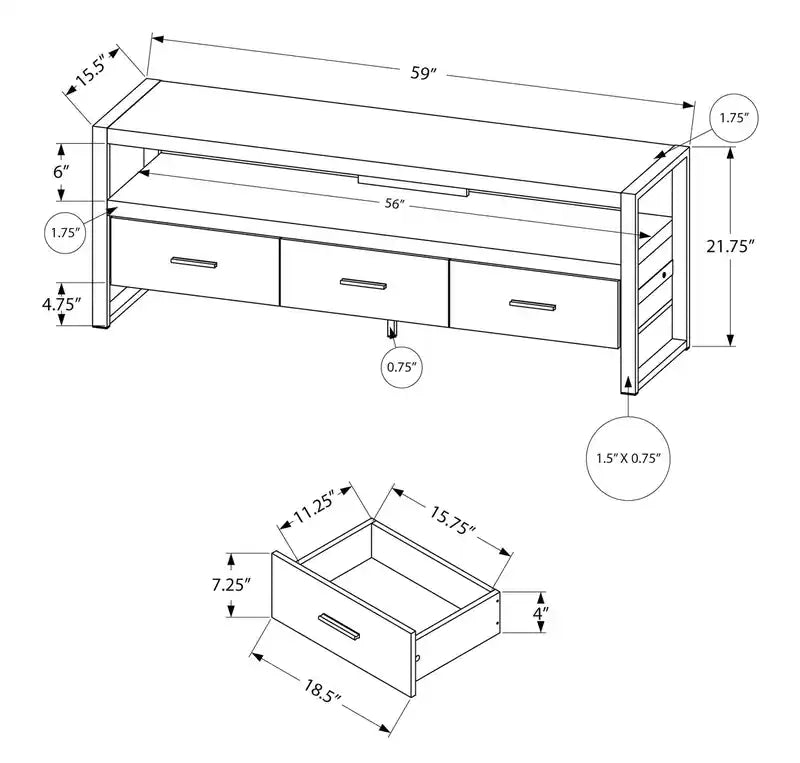 60 Modern TV Stand with Storage and Cable Management for TVs up to 65- Black