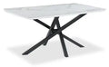 Bari Dining Table with Marble-Look Ceramic Top, Metal, Geometric Base, 63W