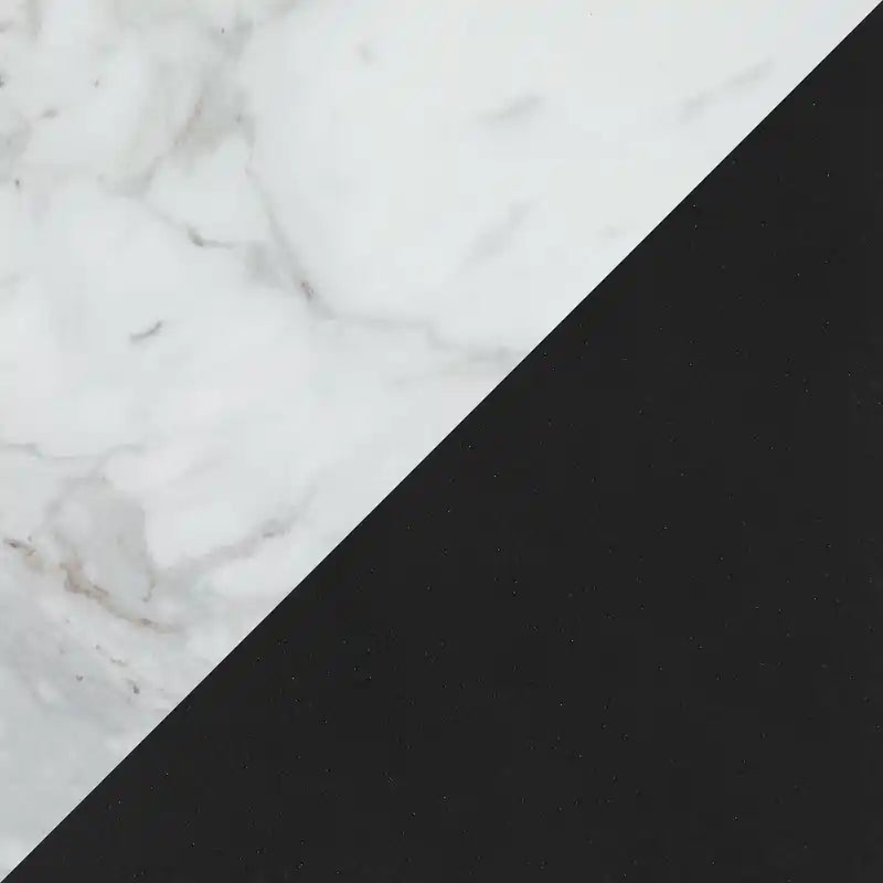 Bari Dining Table with Marble-Look Ceramic Top, Metal, Geometric Base, 63W