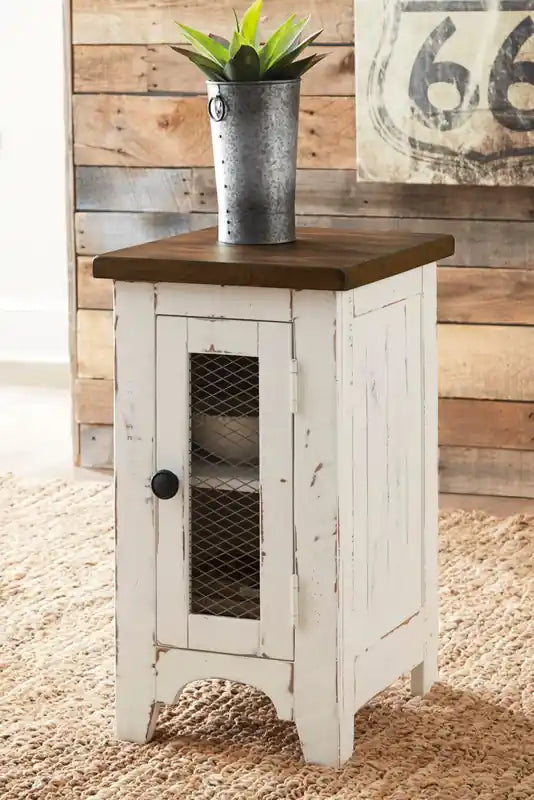 14 Rustic Chairside Table with Storage - Two Tone Wood