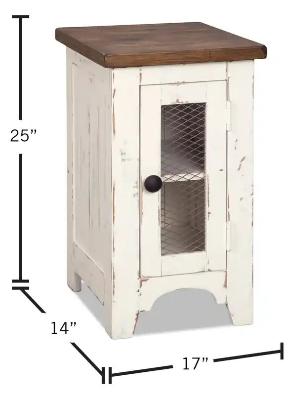 14 Rustic Chairside Table with Storage - Two Tone Wood