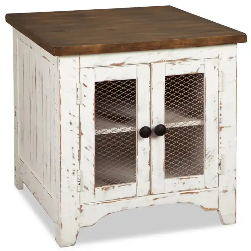 Benjy 24 Rustic End Table with Storage - Two Tone Wood