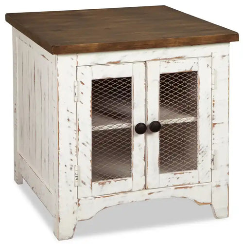 Benjy 24 Rustic End Table with Storage - Two Tone Wood