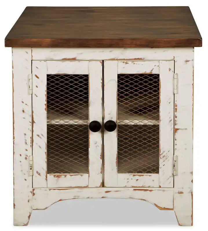 24 Rustic End Table with Storage - Two Tone Wood