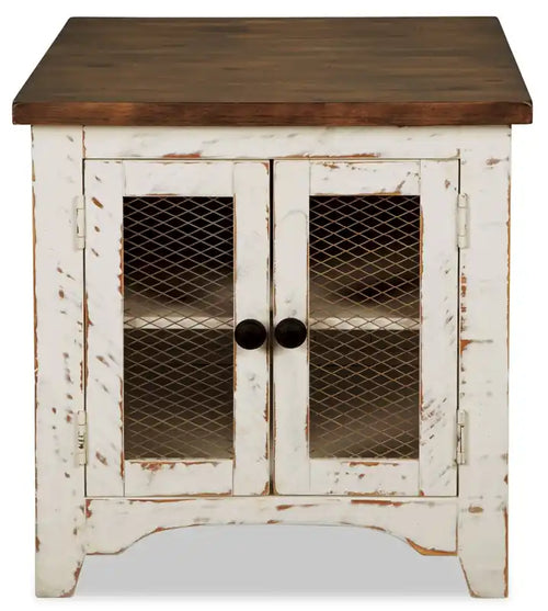 24 Rustic End Table with Storage - Two Tone Wood