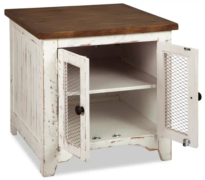 24 Rustic End Table with Storage - Two Tone Wood