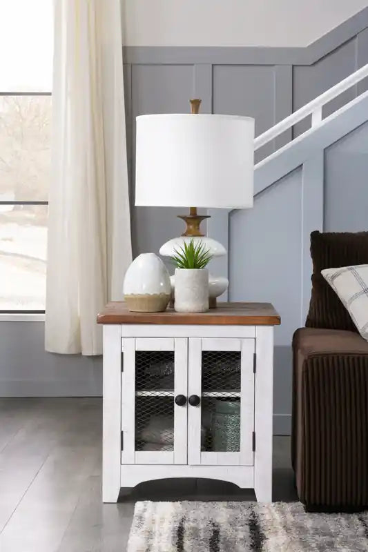 24 Rustic End Table with Storage - Two Tone Wood