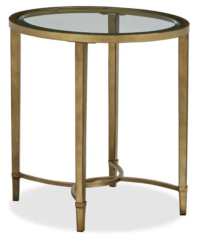 Copia 22 Traditional Oval Glass Top End Table - Silver and Gold with Metal Base