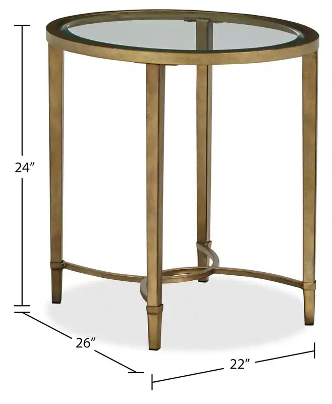 22 Traditional Oval Glass Top End Table - Silver and with Metal Base