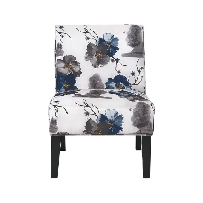 Linen-look Fabric Accent Chair With Rubberwood Legs- Blue, Multicolour