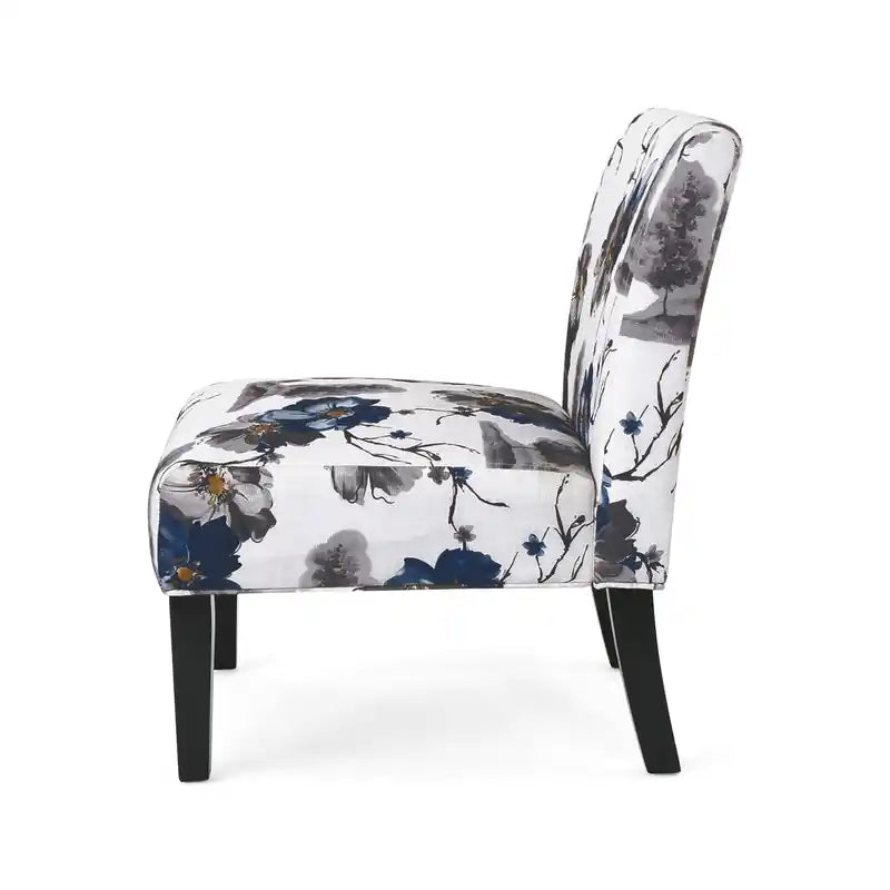 Linen-look Fabric Accent Chair With Rubberwood Legs- Blue, Multicolour