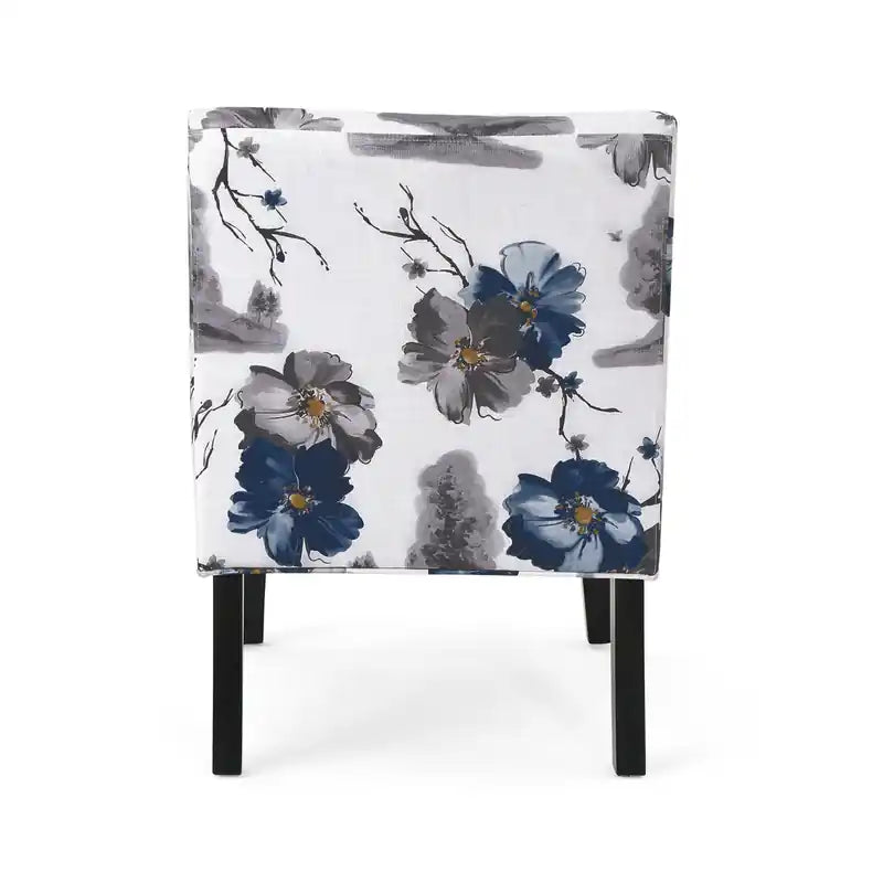 Linen-look Fabric Accent Chair With Rubberwood Legs- Blue, Multicolour