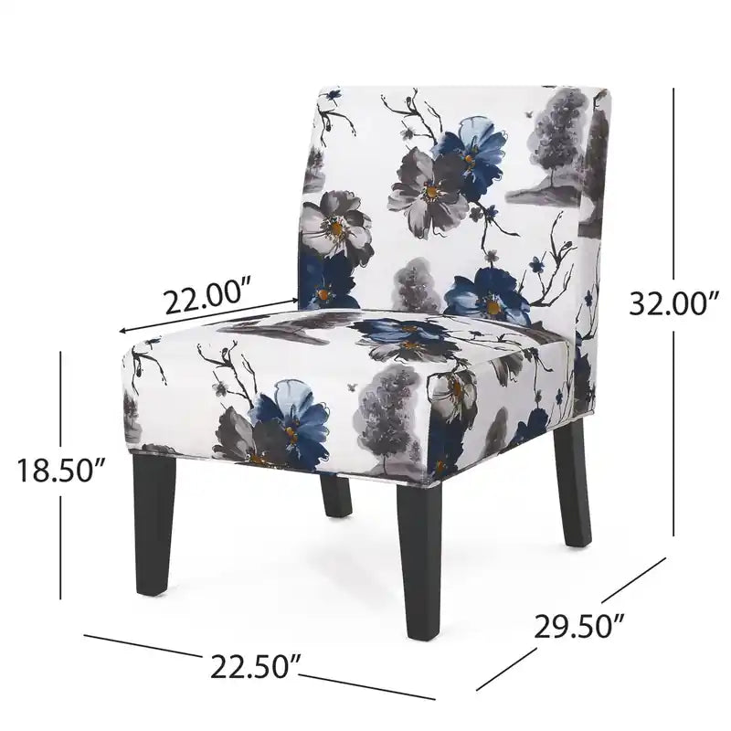 Linen-look Fabric Accent Chair With Rubberwood Legs- Blue, Multicolour