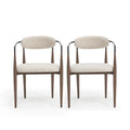 Mila Dining Chair Set Of 2 With Upholstered Fabric And Metal Frame - Beige and Walnut