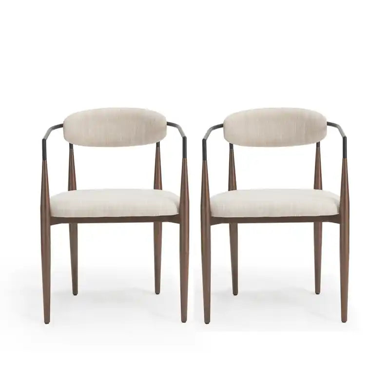 Mila Dining Chair Set Of 2 With Upholstered Fabric And Metal Frame - Beige and Walnut