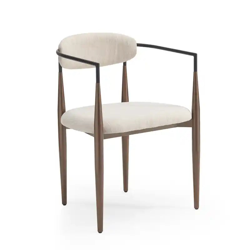Mila Dining Chair With Upholstered Fabric And Metal Frame - Beige and Walnut