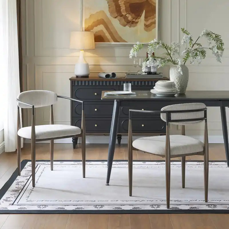 Mila Dining Chair With Upholstered Fabric And Metal Frame - Beige and Walnut