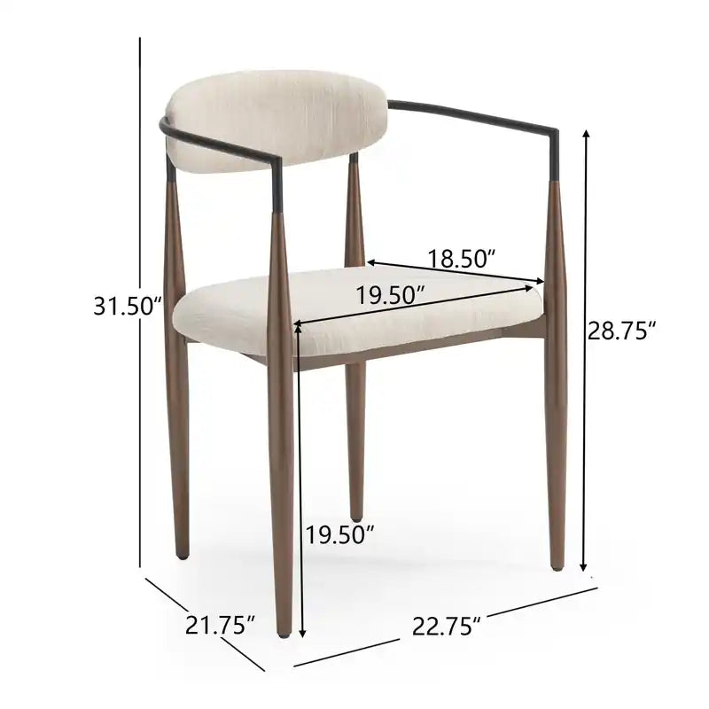 Mila Dining Chair With Upholstered Fabric And Metal Frame - Beige and Walnut