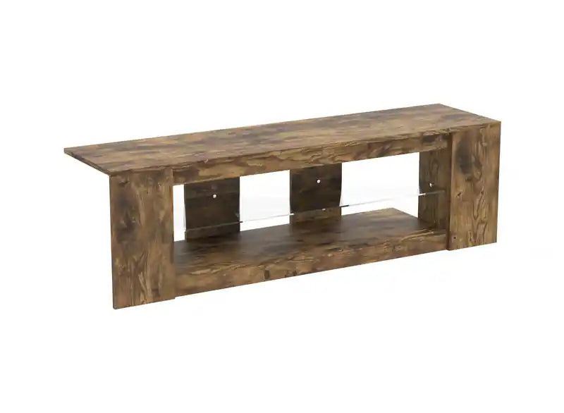 55 TV Stand With 2 Shelves And Tempered Glass - Brown Reclaimed Wood