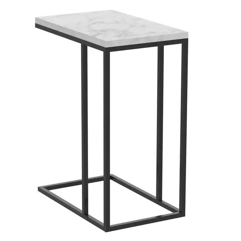 19 C-Shaped Marble Black Metal End Table With Metal Frame - Multicolour