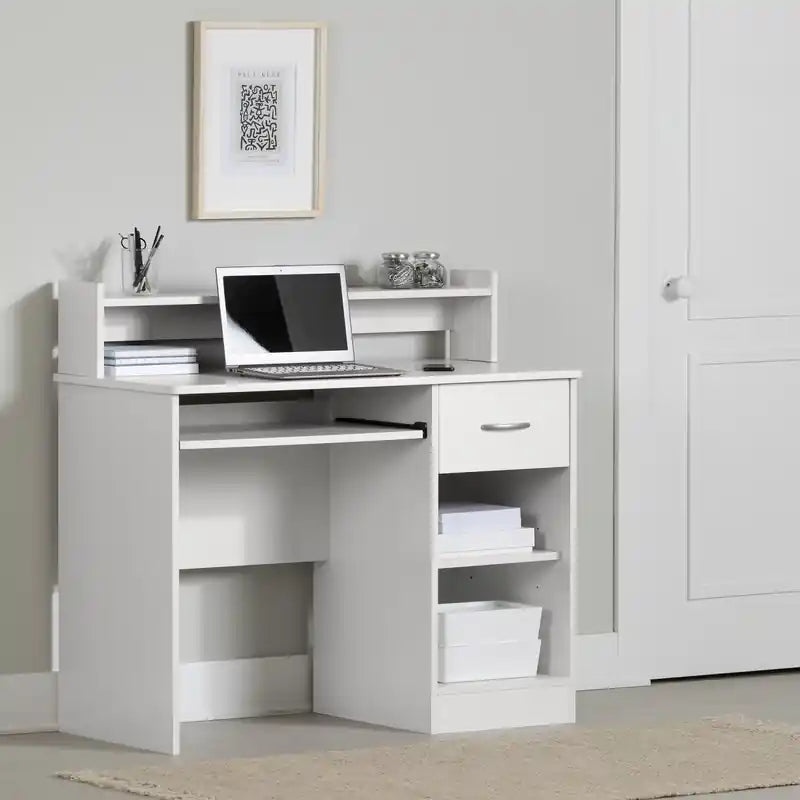Office Desk With Keyboard Tray And Drawer - Pure White
