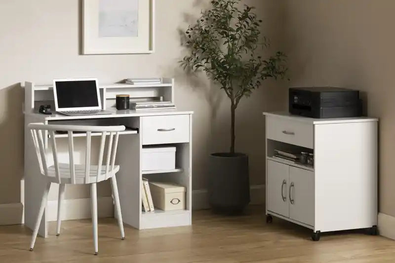 Office Desk With Keyboard Tray And Drawer - Pure White