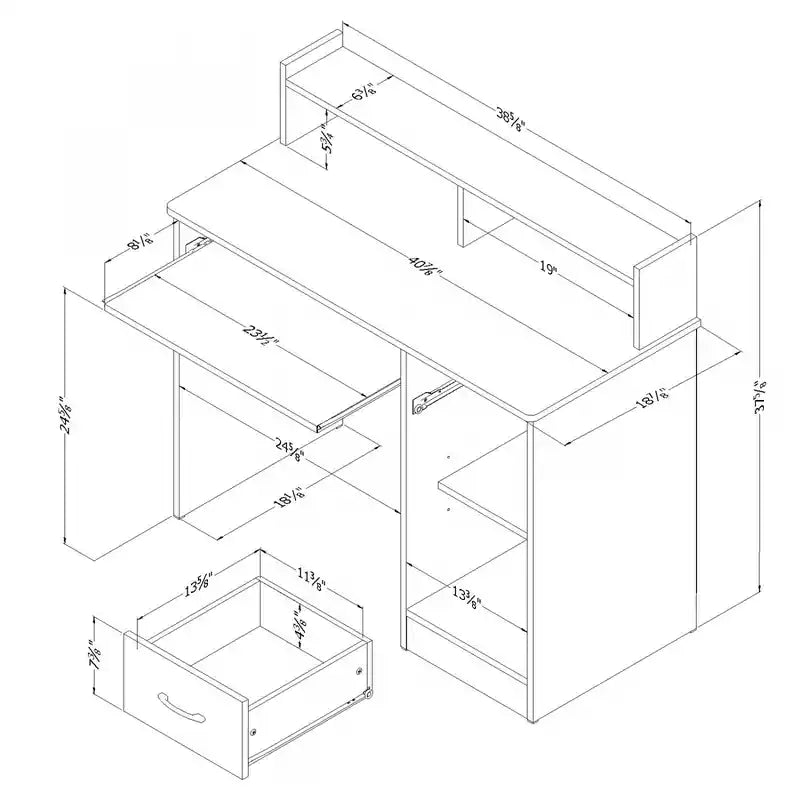 Office Desk With Keyboard Tray And Drawer - Pure White