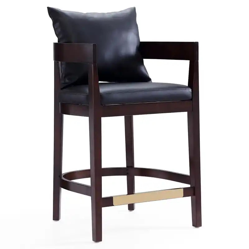 Manhattan Comfort Ritz 34 Beech Wood Counter Height Barstool - Black & Dark Walnut