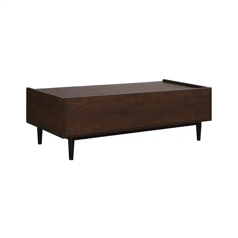 Modern Ribbed Coffee Table with Drawer & Shelf - Dark Brown & Navy Blue