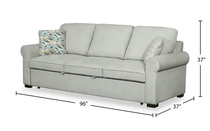 96 Chenille Fabric Sleeper Sofa with Wood Legs - Seafoam Blue