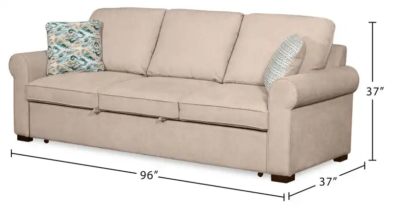96 Chenille Fabric Sleeper Sofa with Wood Legs - Seafoam Blue