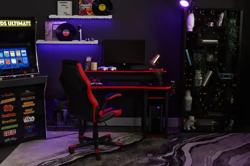 50 Gaming Office Desk - Black with Red Trim