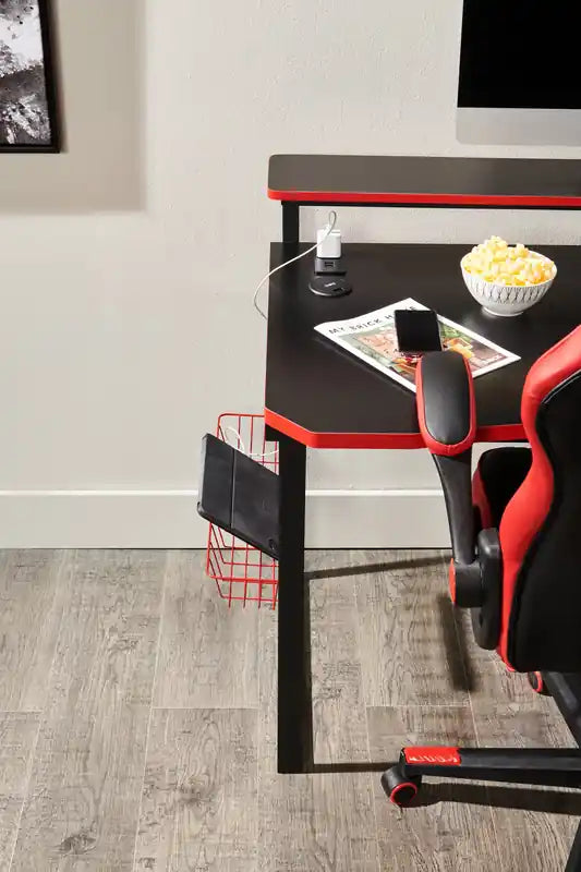 50 Gaming Office Desk - Black with Red Trim