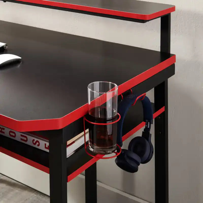 50 Gaming Office Desk - Black with Red Trim