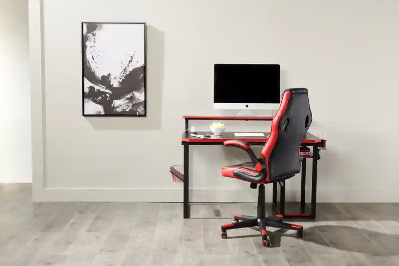 50 Gaming Office Desk - Black with Red Trim