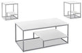 Jules 42.25 Modern 3-Pack Coffee + 2 End Tables with Shelf - White with Grey Metal Frame