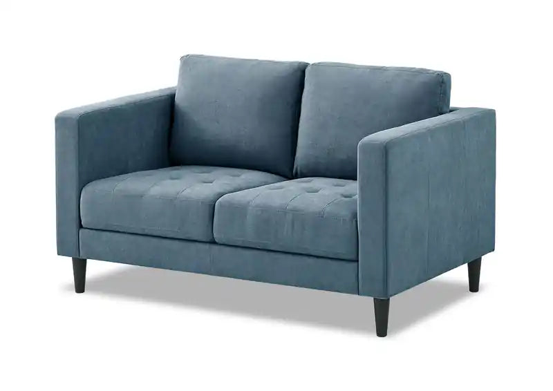 57 Fabric Loveseat with Tufted Seat Cushions and Reversible Back Cushions - Denim Blue