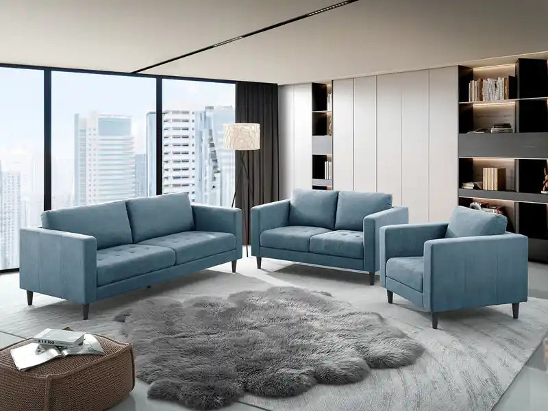 57 Fabric Loveseat with Tufted Seat Cushions and Reversible Back Cushions - Denim Blue