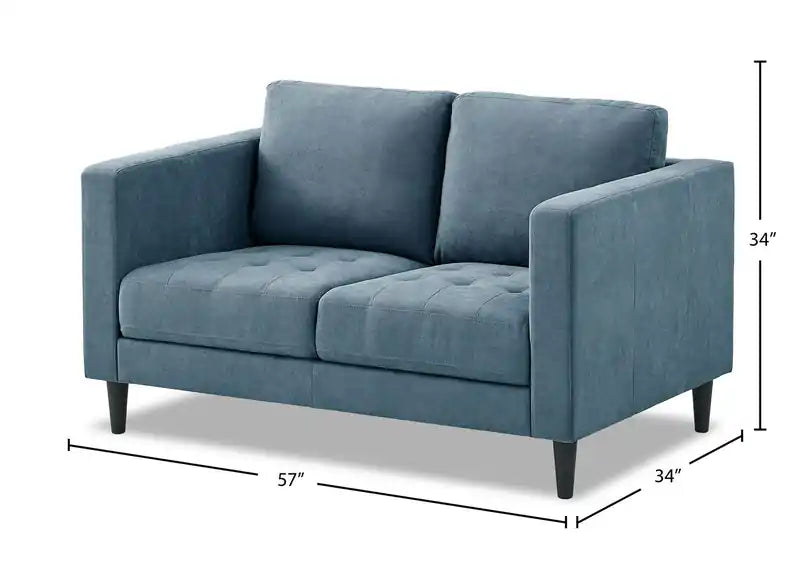 57 Fabric Loveseat with Tufted Seat Cushions and Reversible Back Cushions - Denim Blue
