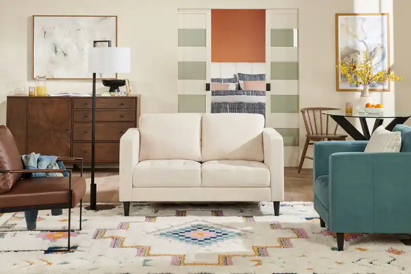 57 Fabric Loveseat with Tufted Seat Cushions and Reversible Back Cushions - Denim Blue