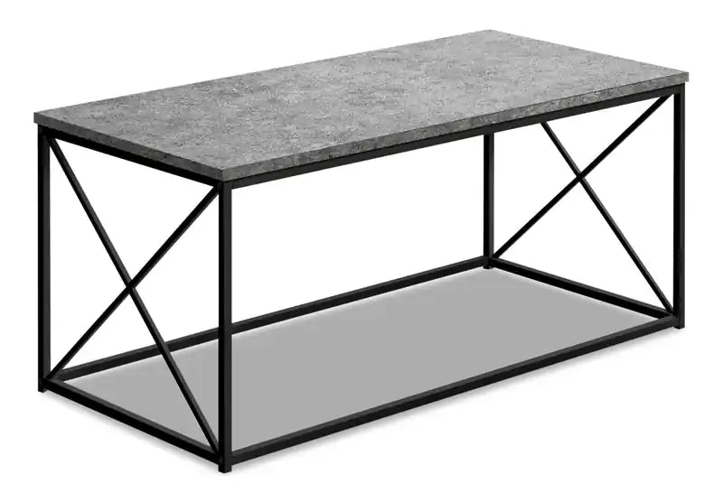 Millie 40.5 Modern Coffee Table - Grey Stone Look with Black Metal Base