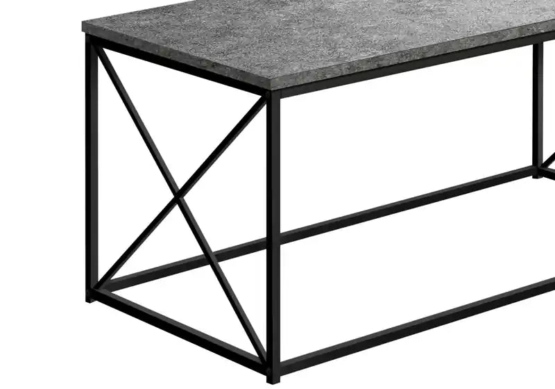 40.5 Modern Coffee Table - Grey Stone Look with Black Metal Base