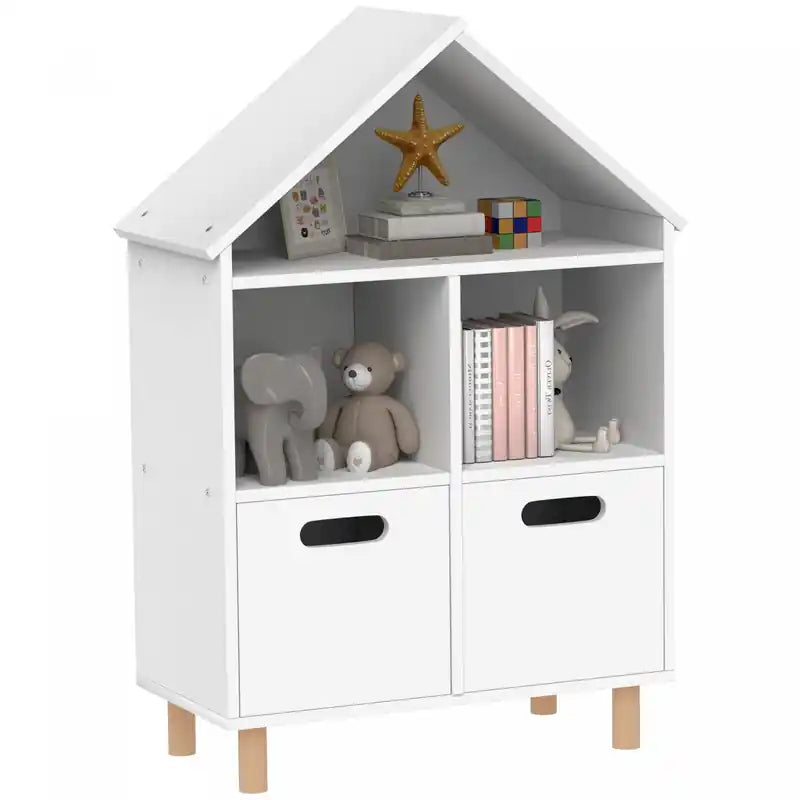 Qaba Kids Bookshelf, 3 Tier Bookshelf For Children With Two Drawers, Kids Bookcase Toy Storage Organizer For Bedroom, Kids Room