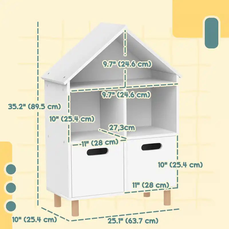 Kids Bookshelf, 3 Tier Bookshelf For Children With Two Drawers, Kids Bookcase Toy Storage Organizer For Bedroom, Kids Room