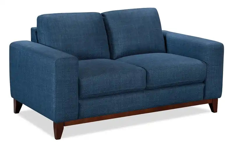 63.3 Linen-Look Fabric Loveseat with Wood Base and Legs