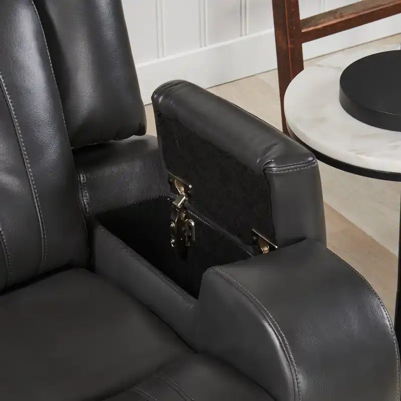 82.5 Leather-Look Reclining Sofa with Storage Arms