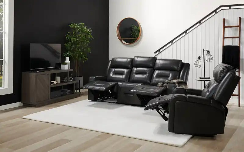 82.5 Leather-Look Reclining Sofa with Storage Arms