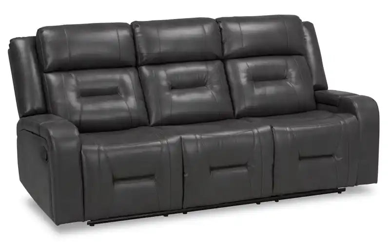 82.5 Leather-Look Reclining Sofa with Storage Arms