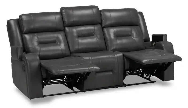 82.5 Leather-Look Reclining Sofa with Storage Arms